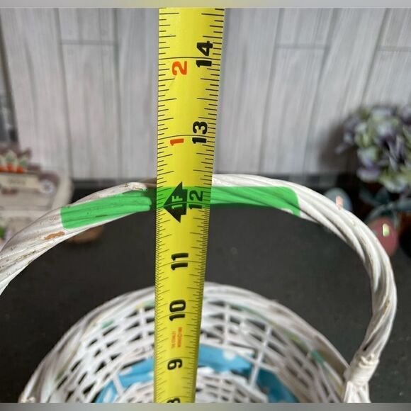 8” Basket White Round Intertwined Polka Dot Blue Ribbon & Bow EPC - Picture 11 of 12